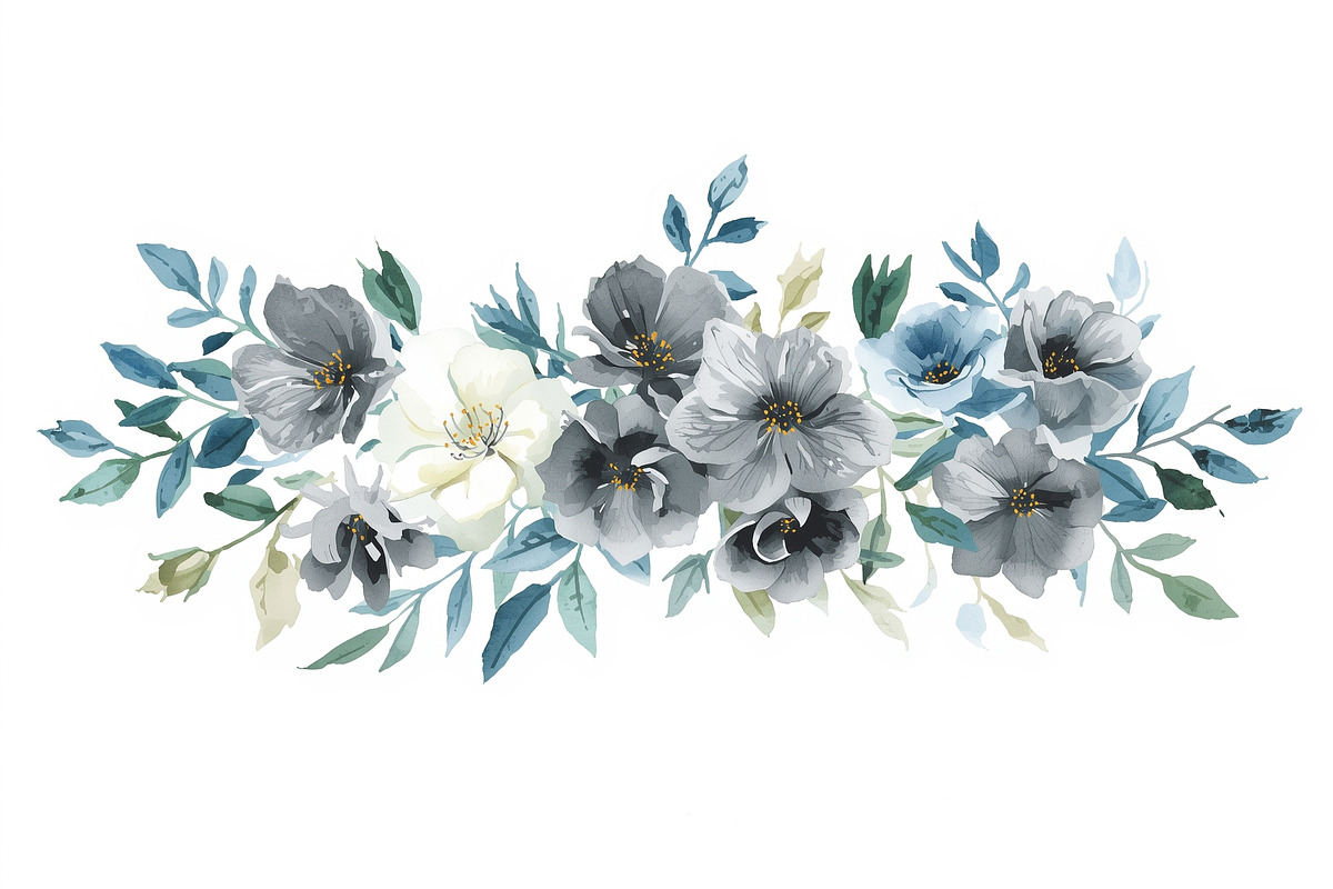 Blue Watercolor Floral Set, an Illustration by balal (Photo 7 of 11)