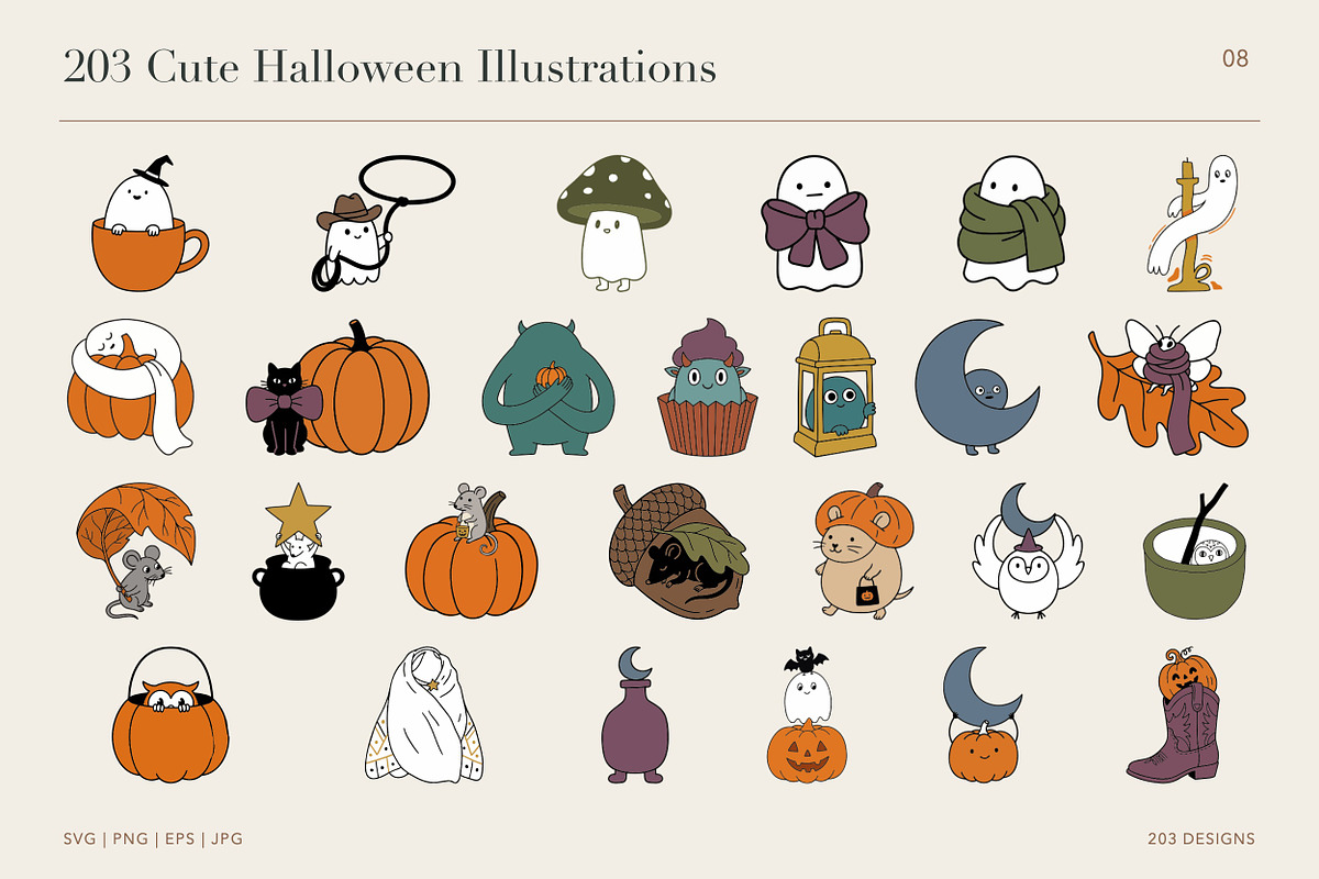 203 Cute Halloween Illustrations, a Seasonal Illustration by designvectx (Photo 9 of 11)