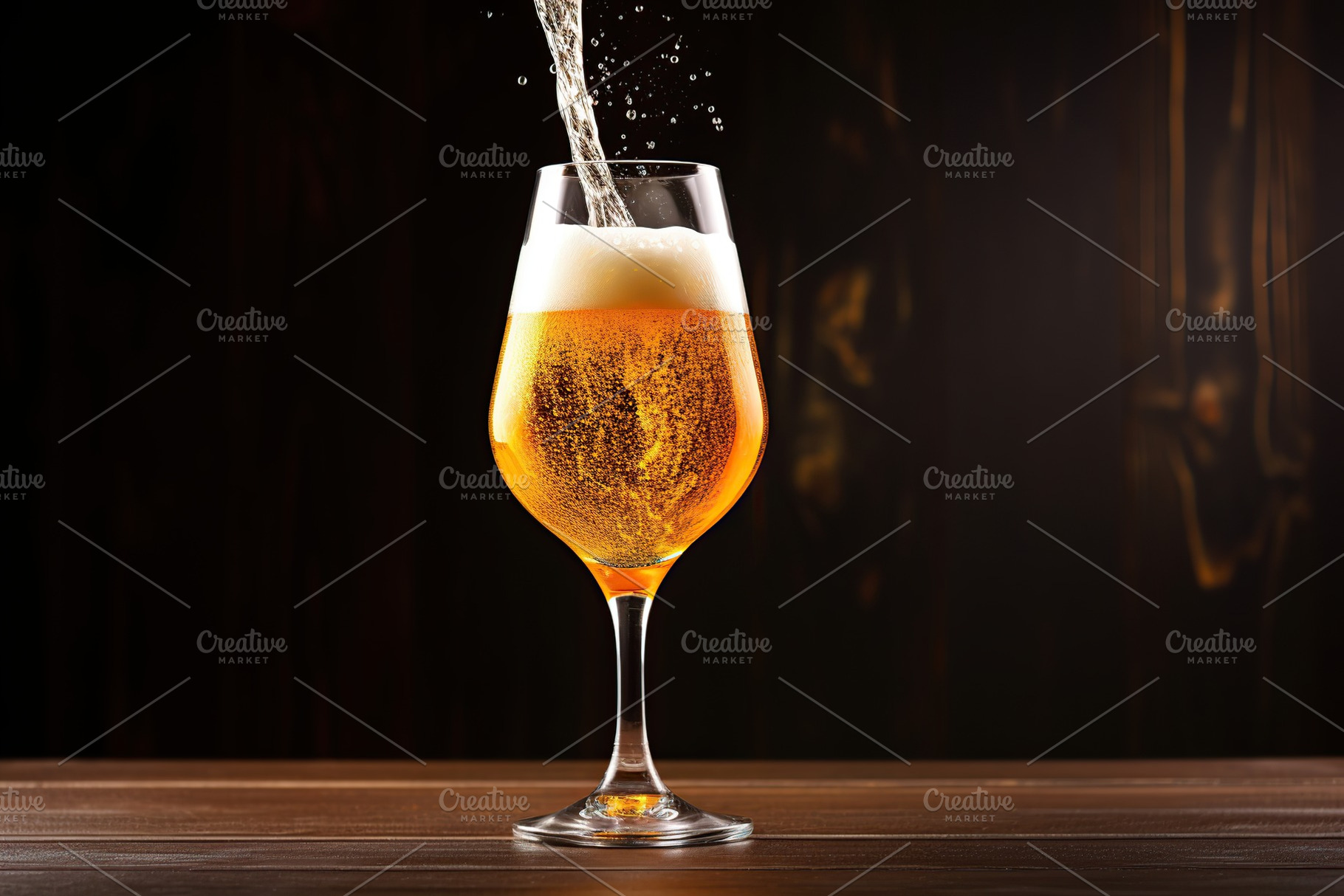Pouring beer into glass on wooden background, a Food & Drink Photo by AlyaAnd