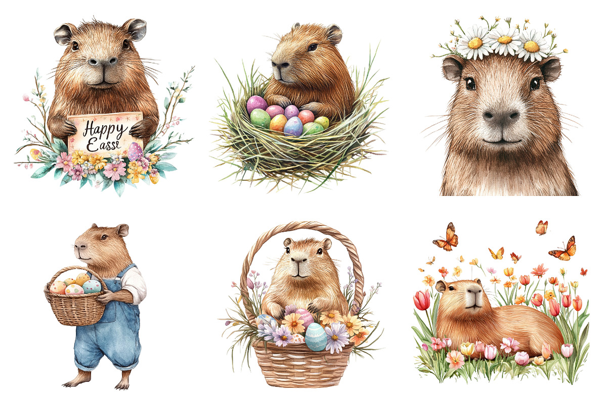 Hoppy Easter Capybaras Clipart, an Illustration by CreationArt (Photo 2 of 5)