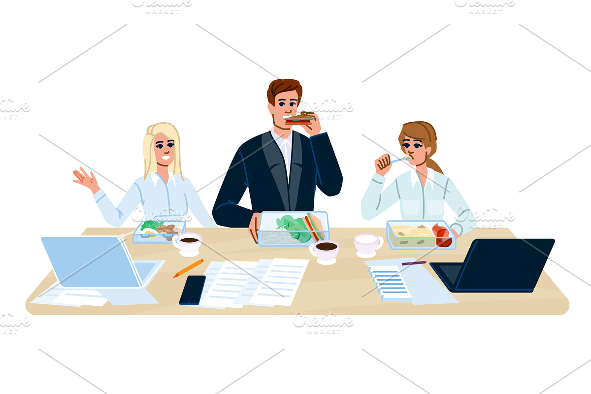 food office lunch colleagues vector, a Person Illustration by pikepicture