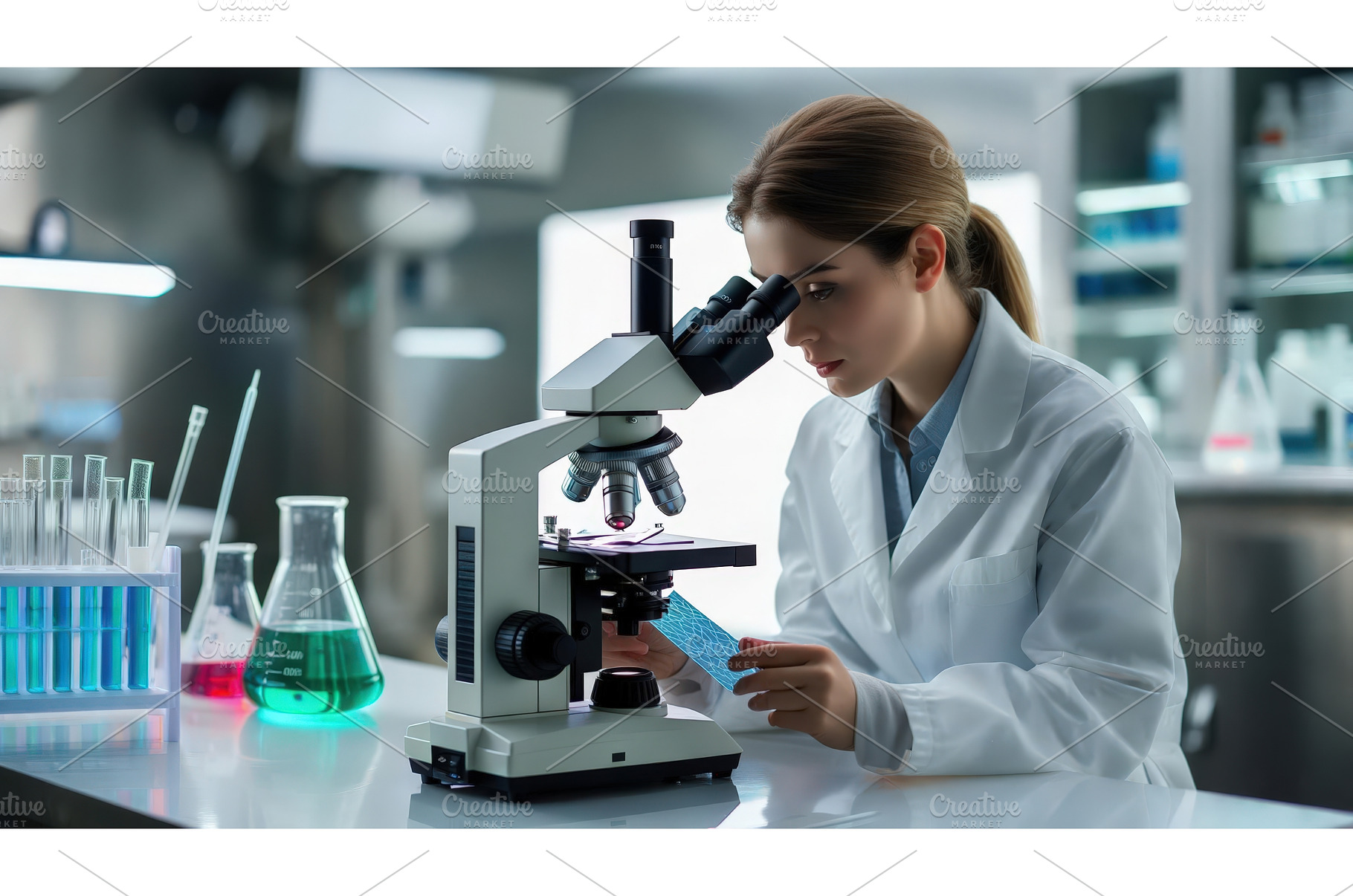 Female scientist examining sample, a Technology Photo by tilialucida