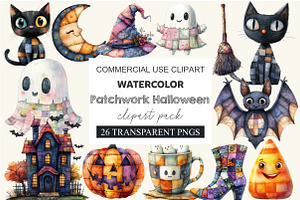 Patchwork Halloween Clipart Bundle