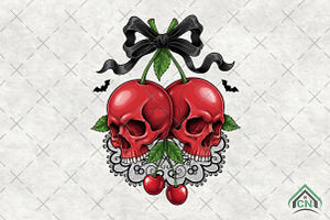 Spooky Cherry Halloween Bow PNG, an Illustration by Craft Nest