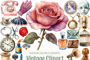 Watercolor Vintage Clipart Bundle, an Illustration by Craft Nest