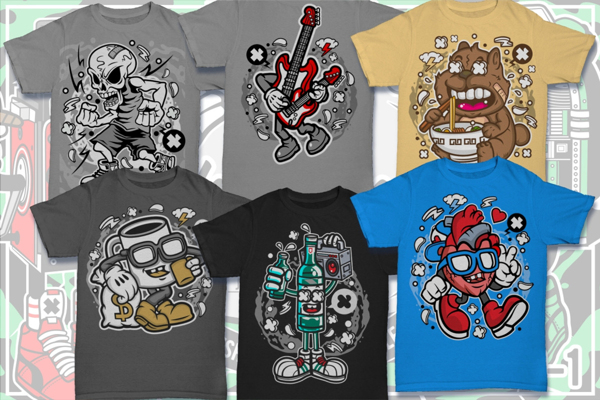100 Cartoon Tshirt Designs Bundle #9, an Illustration by roach_graphic (Photo 5 of 17)