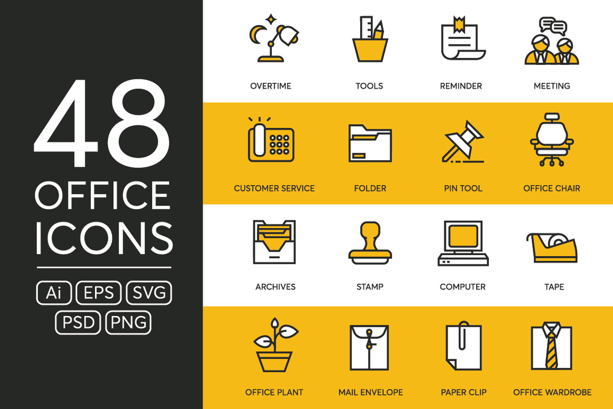 48 Office Icons, an Outline Icon by kucingklawu (Photo 1 of 7)