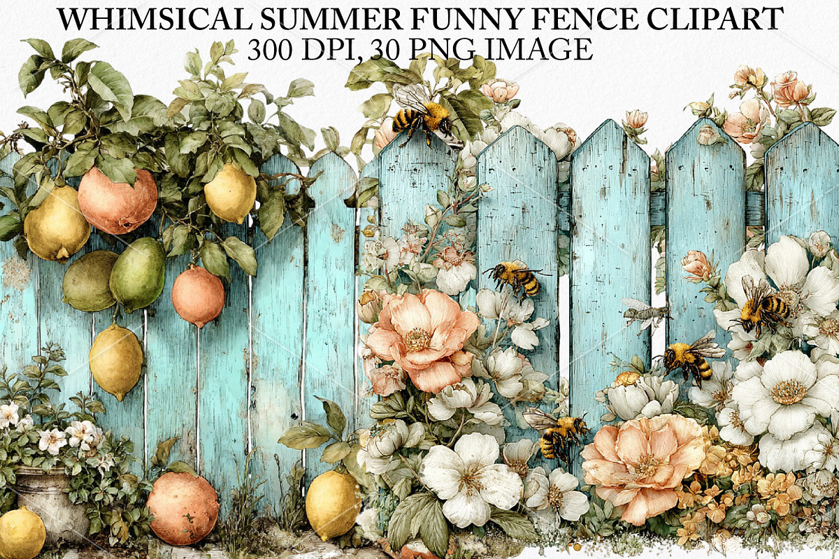Whimsical Summer Funny Fence Clipart, an Illustration by Canvas Craft (Photo 1 of 7)