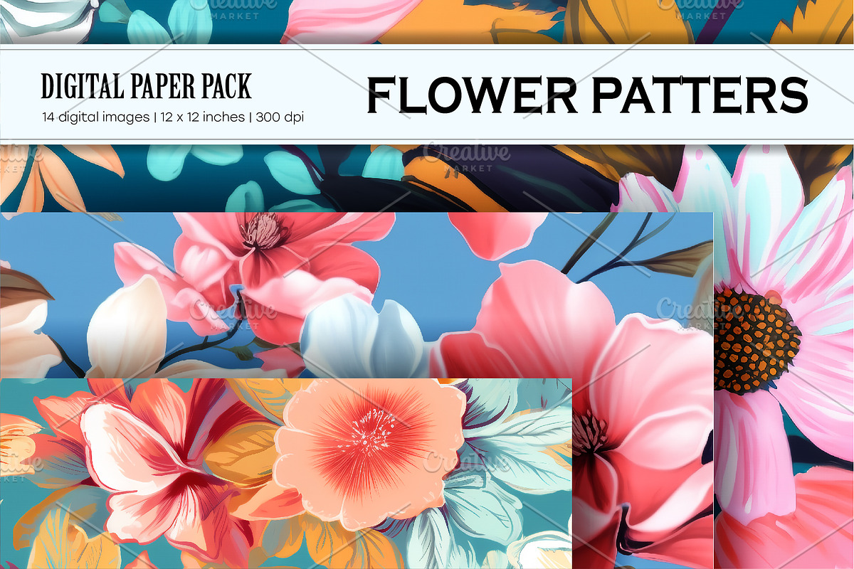 Floral Patterns 02. Digital Paper., a Texture Illustration by STORE KENO (Photo 2 of 3)
