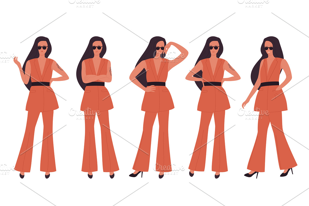 Fashionable Women Posing in Stylish, an Object Illustration by Flashvector
