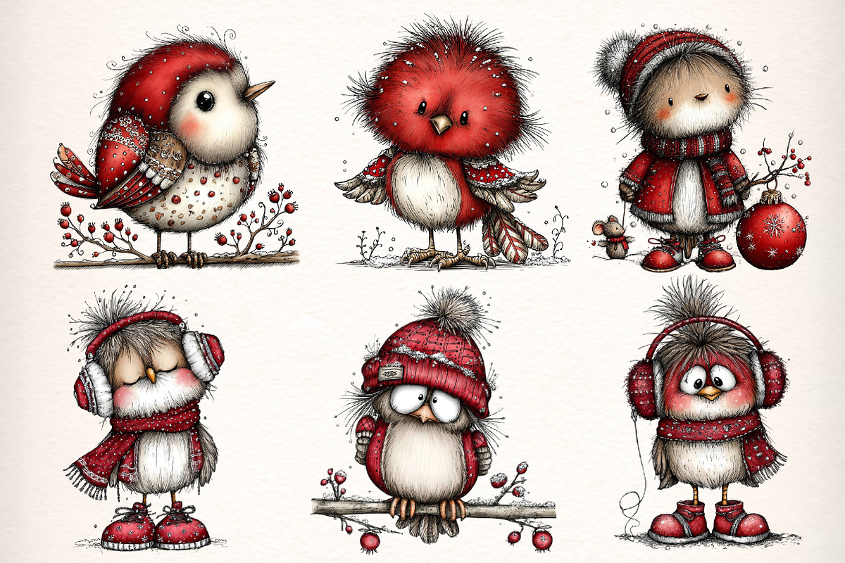Whimsical Winter Robin Birds Clipart, an Illustration by Dream Creation (Photo 3 of 7)