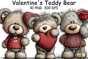 Valentine's Teddy Bear Clipart, an Illustration by CraftArtStudio (Thumbnail 1 of 6)