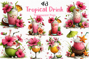 Whimsical Tropical Drink Clipart, an Illustration by Craft Nest