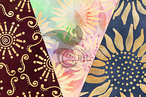 Sunflower Batik Digital Paper