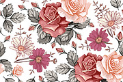 Seamless Flowers Rose Chamomile, a Pattern Graphic by Vintage (Thumbnail 5 of 6)