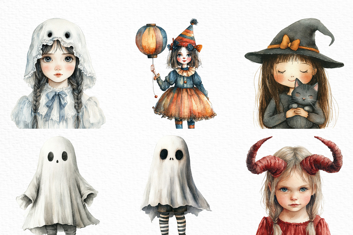 Vintage Halloween Children Clipart, an Illustration by Craft Nest (Photo 3 of 6)