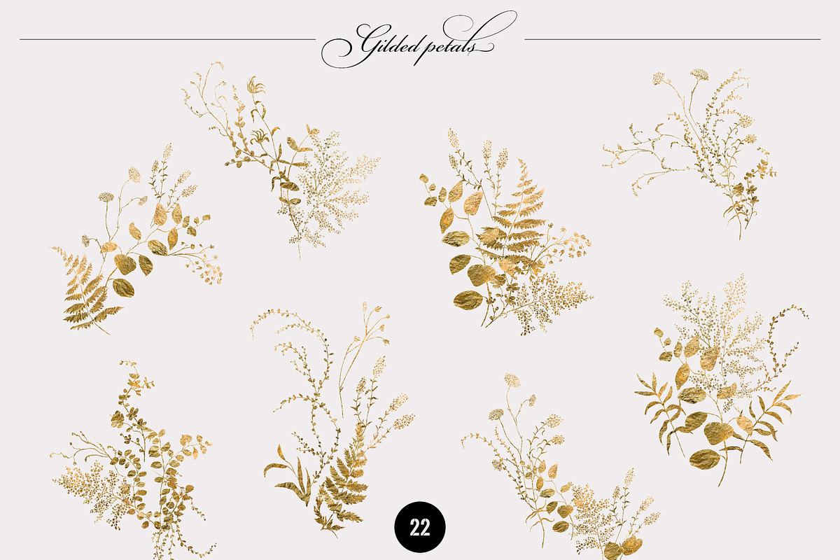 Gilded Petals Gold Foliage, an Illustration by SunnyAfternoons (Photo 3 of 13)