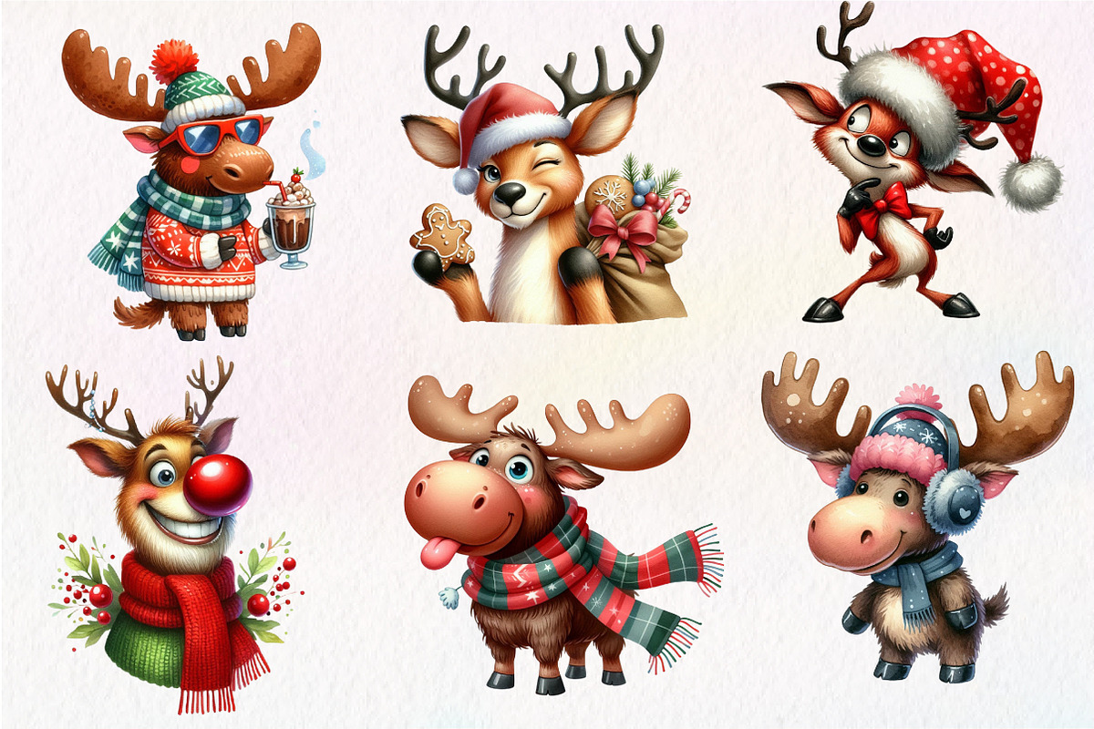 Quirky Reindeer Funny Moose Clipart, an Illustration by Dream Creation (Photo 4 of 7)