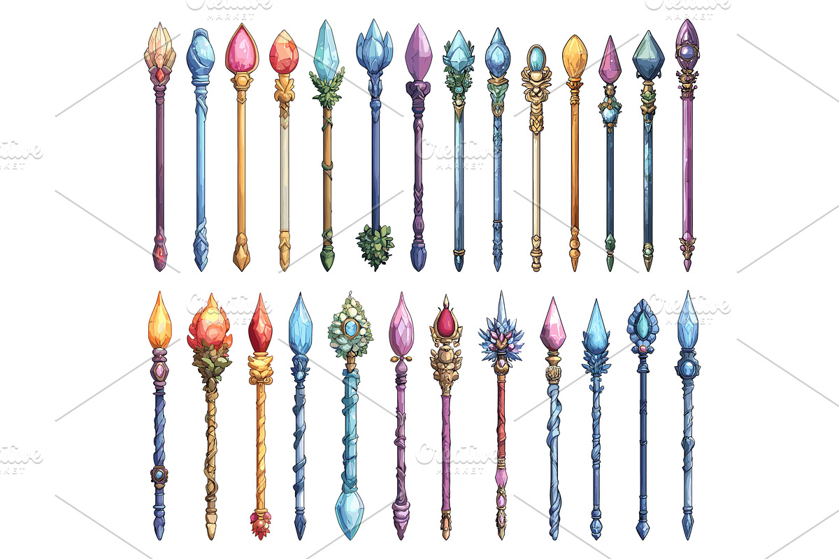 Various Magic Wands Cartoon Icons, an Object Illustration by LadadikArt