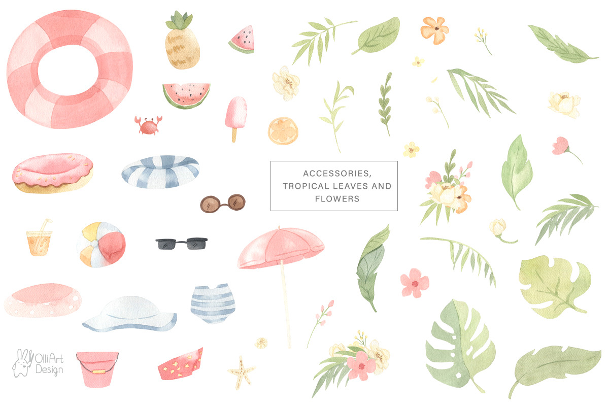 SUMMER PARTY. Watercolor animal set, an Animal Illustration by OlliArtDesign (Photo 3 of 10)