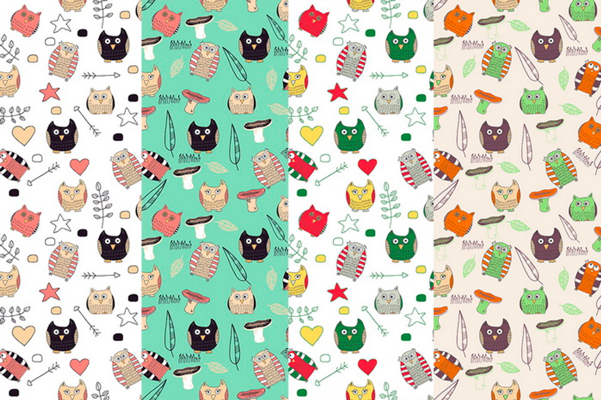 Funny Owls: hand drawn pattern set, a Pattern Graphic by leffka (Photo 2 of 8)