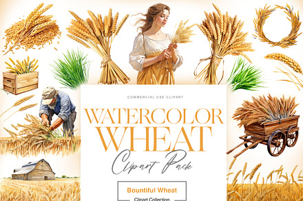 Watercolor Wheat Clipart, Wheat Farm, a Food Illustration by BrushstrokeArtGB