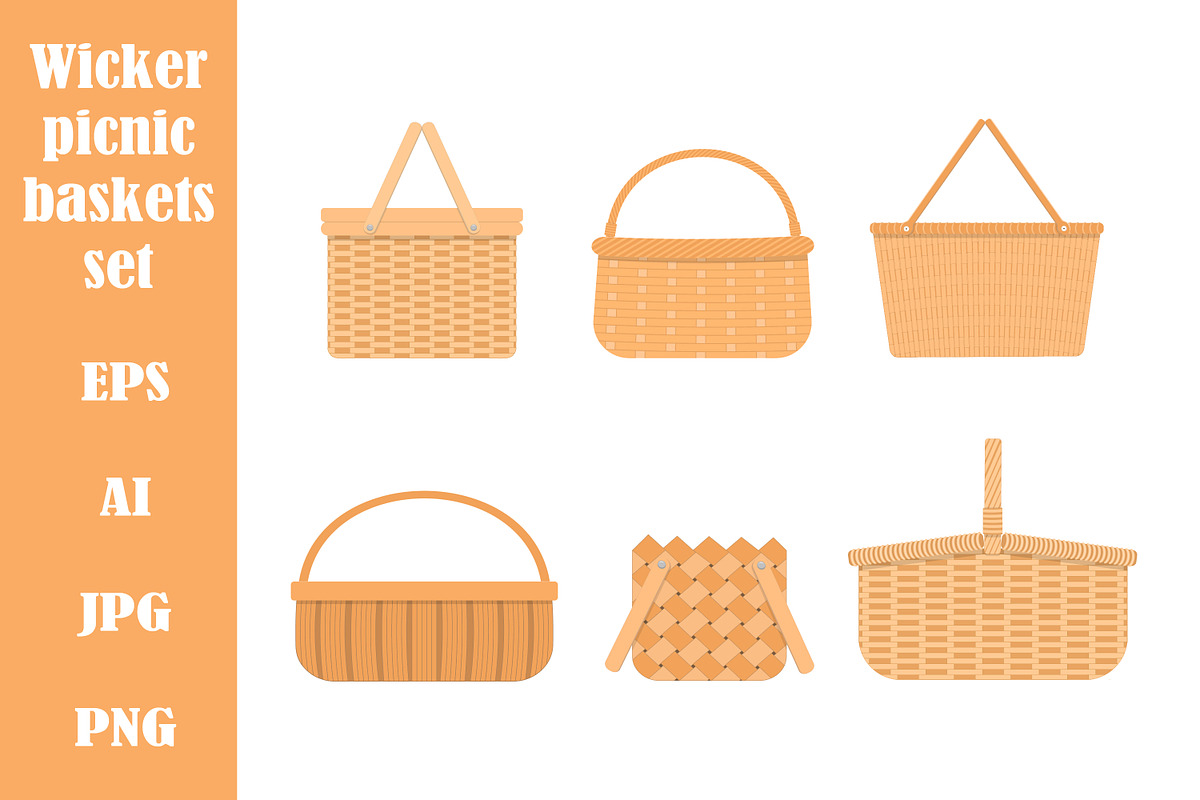 Empty wicker picnic baskets set, a Graphic by vikkishop