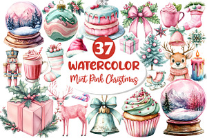 Mint Pink Christmas Clipart, an Illustration by Dream Creation