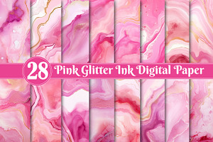 Pink Glitter Ink Digital Papers, a Texture Illustration by Dream Creation