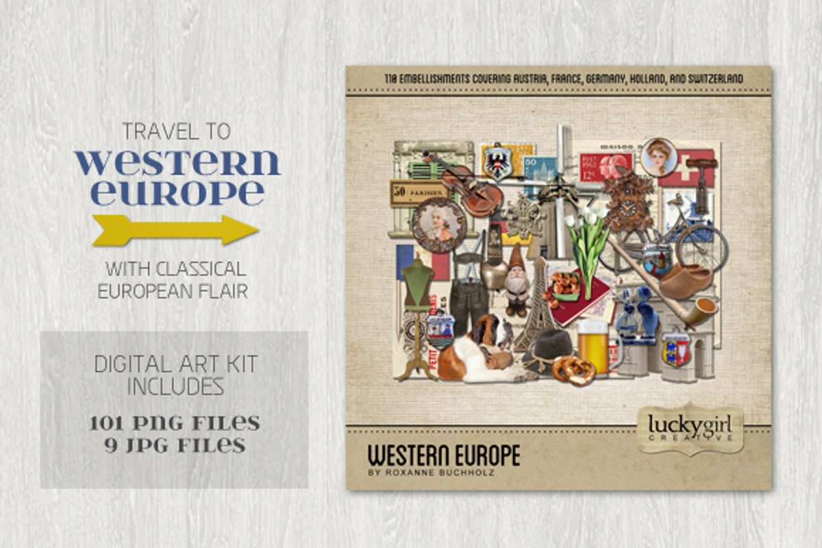 Western Europe Digital Art Kit, an Object Graphic by Lucky Girl Creative
