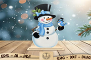Snowman with Bird Laser Cut File Svg, a Seasonal Illustration by taramija (Thumbnail 2 of 3)