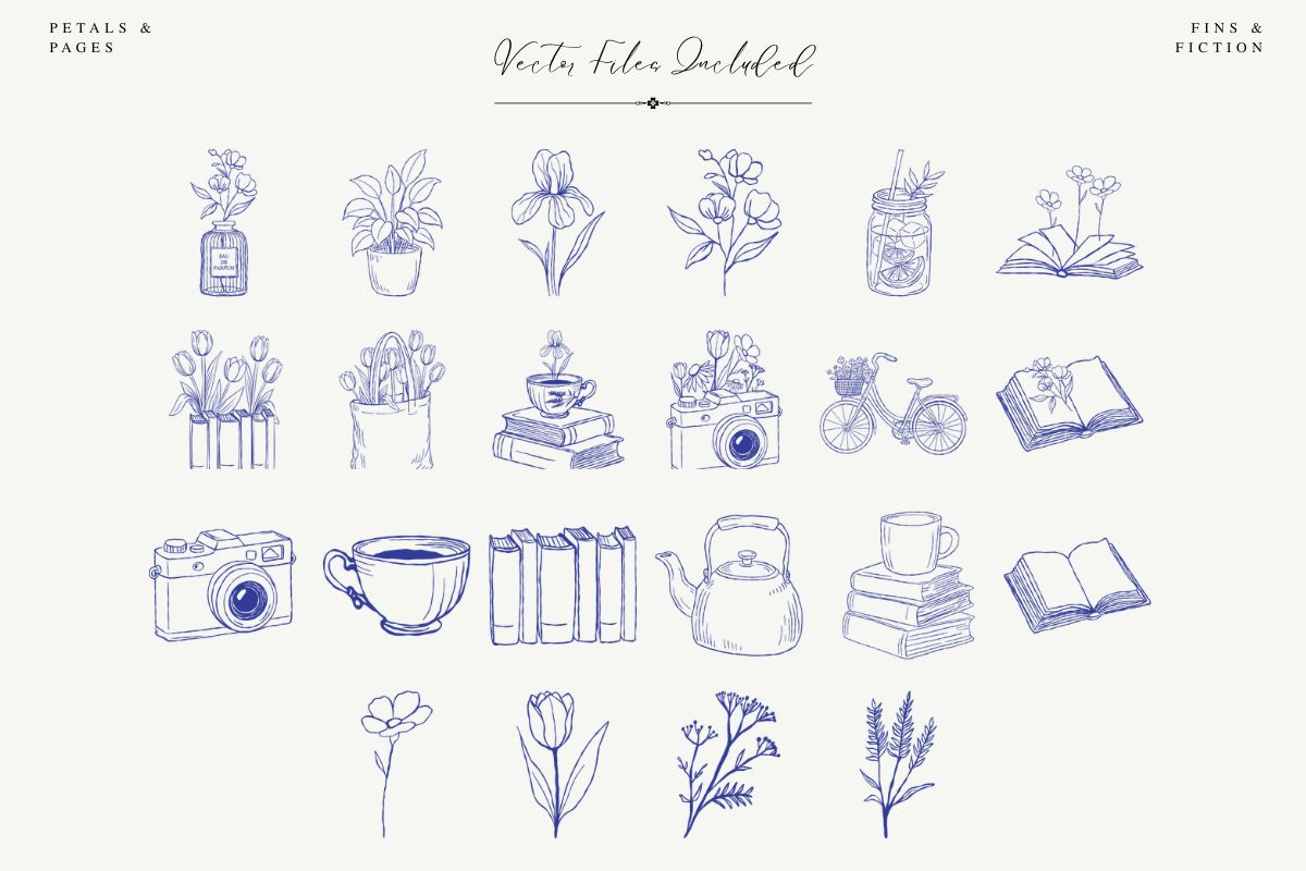 Petals & Pages Line Art Bundle, a Decorative Illustration by Fins and Fiction (Photo 6 of 7)