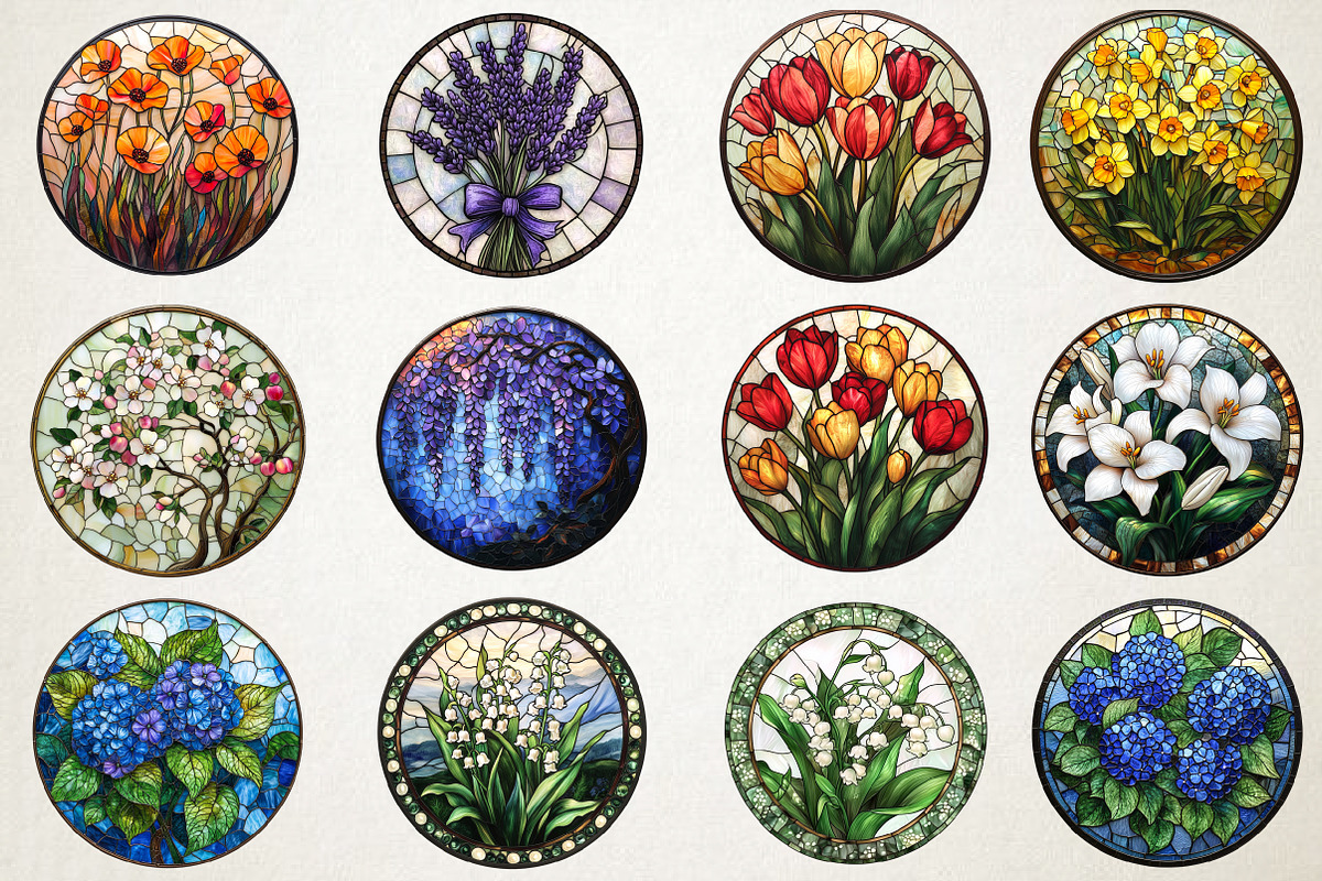 Spring Flower Stained Glass Bundle, an Illustration by RobertsArt (Photo 3 of 5)