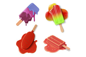 Melting ice cream puddles set, a Food Illustration by art PVP - market