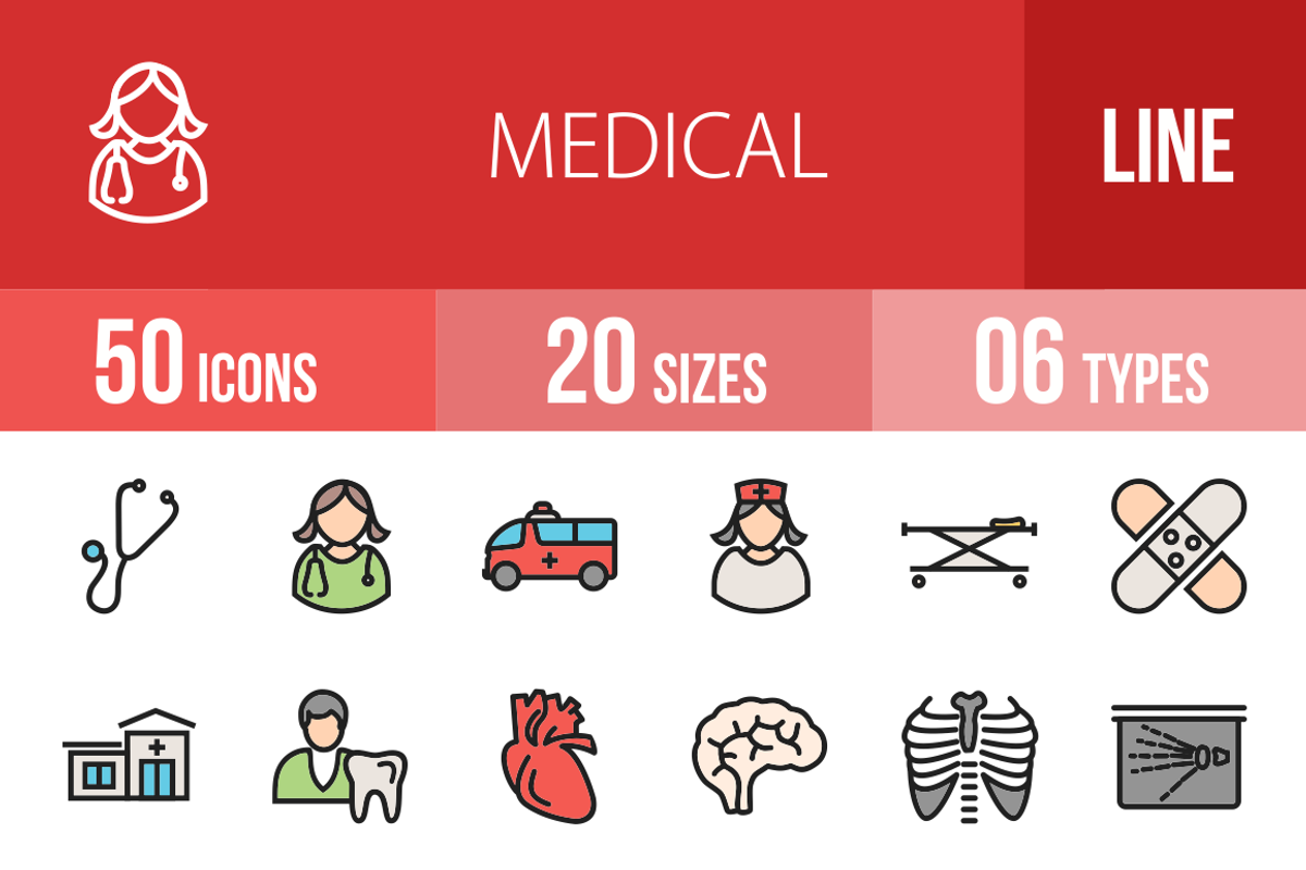 50 Medical Line Filled Icons