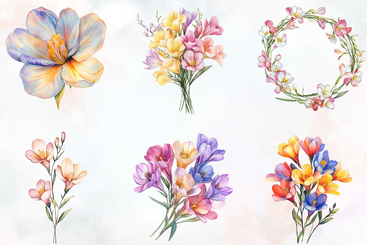 Freesia Mother's Day Watercolor Clip, an Illustration by RobertsArt (Photo 2 of 7)