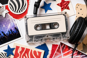 Cassette tape surrounded by concert, a Photo by Dvoevnore photos