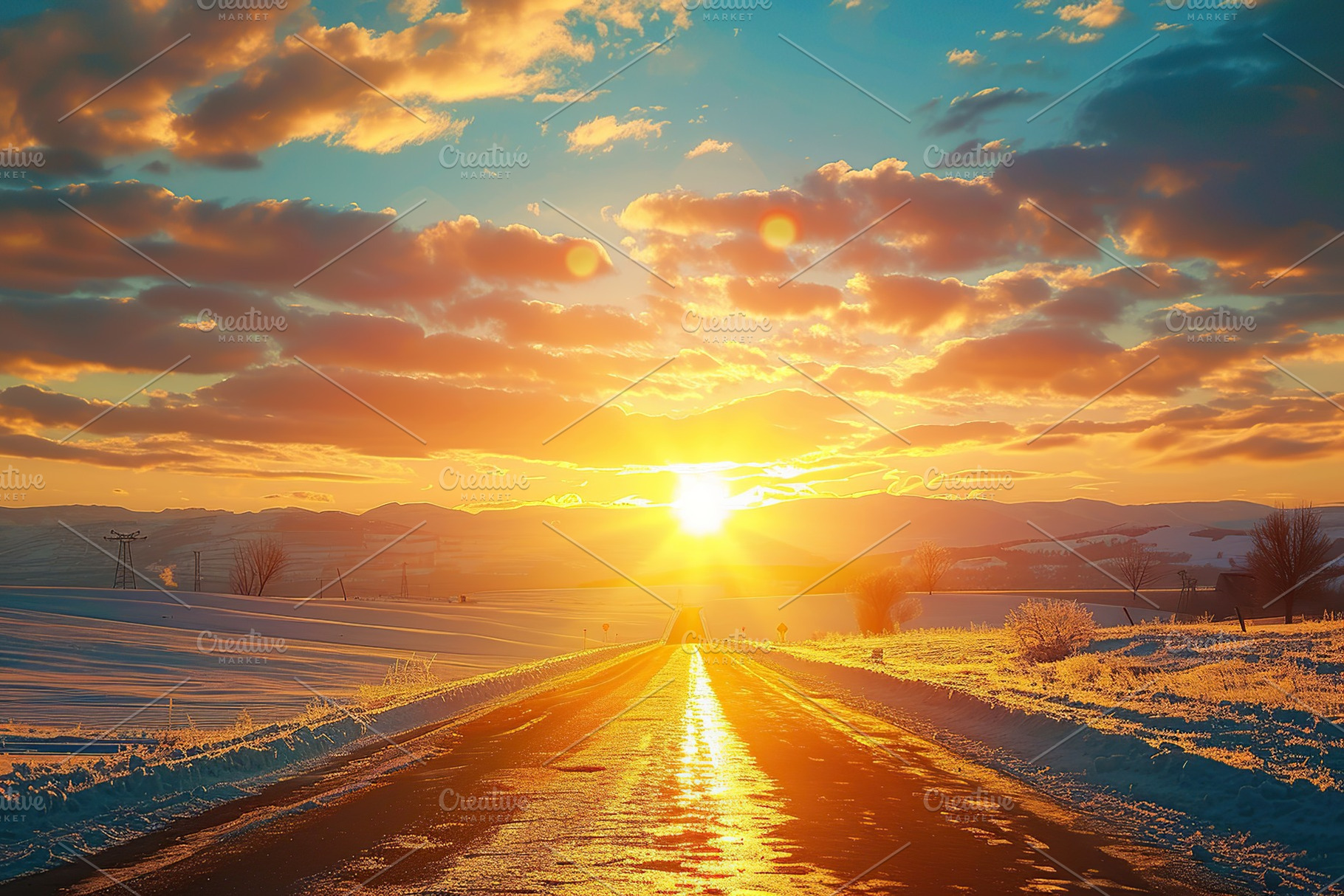Empty asphalt road at sunrise, a Photo by AlyaAnd