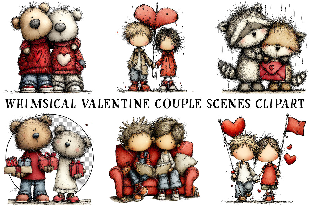 Whimsical Valentine Couple Clipart, an Illustration by OK Design (Photo 2 of 6)