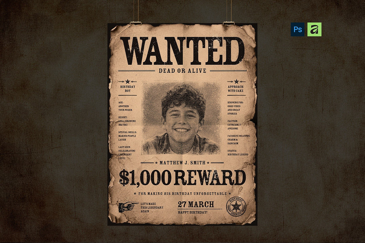 Vintage Wanted Poster Template, a Poster Template by BrandPacks (Photo 6 of 6)