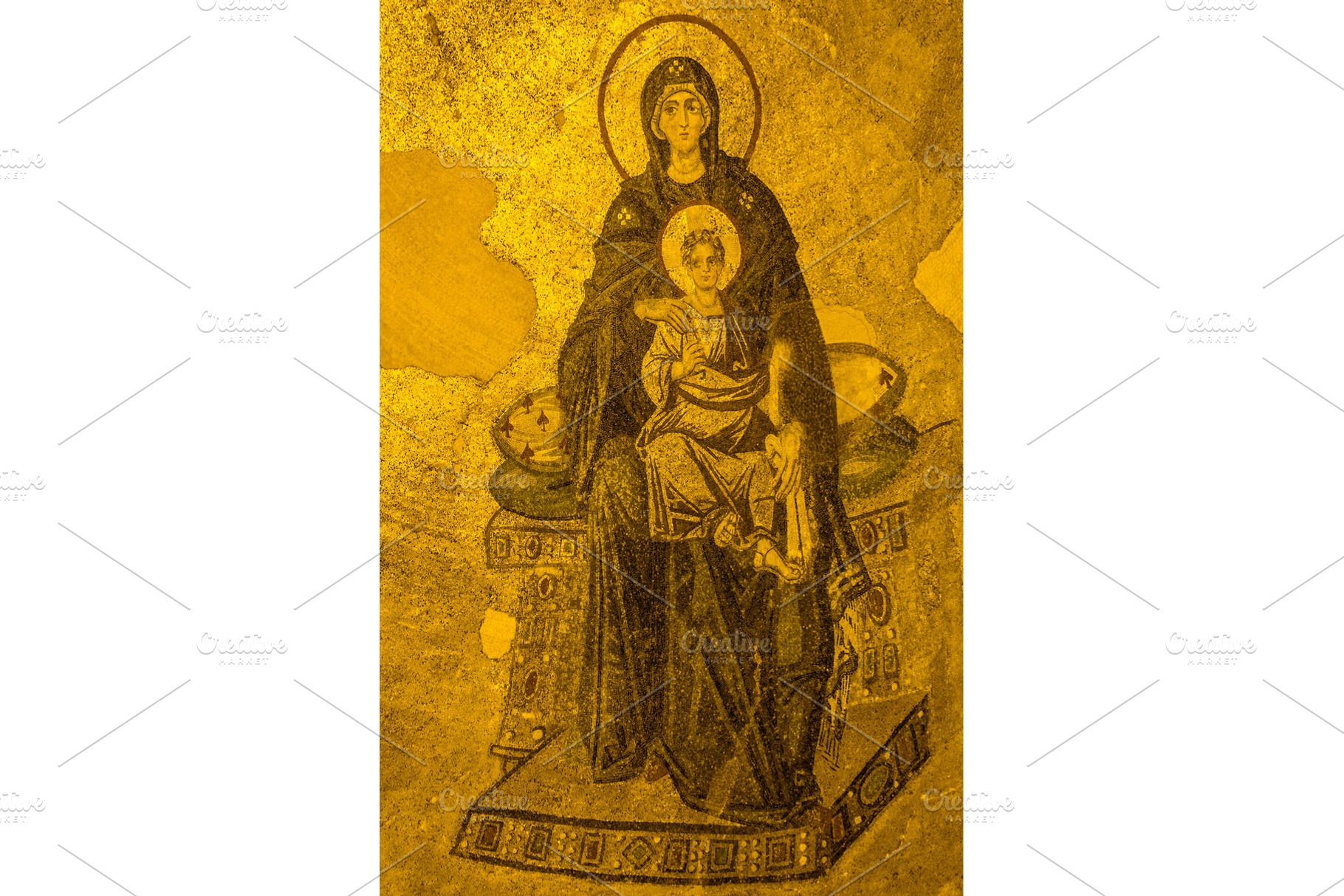Ancient Apse mosaic of the Theotokos (Virgin Mother and Child) i, an Architecture Photo by Leonid Andronov