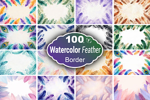Watercolor Feathers Borders