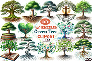 Green Watercolor Tree With Roots Cli, an Illustration by DreamCafeArt (Thumbnail 1 of 7)
