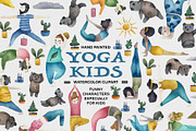 Yoga Kids (Waterolor Clipart), an Illustration by Soir Creative (Thumbnail 1 of 2)