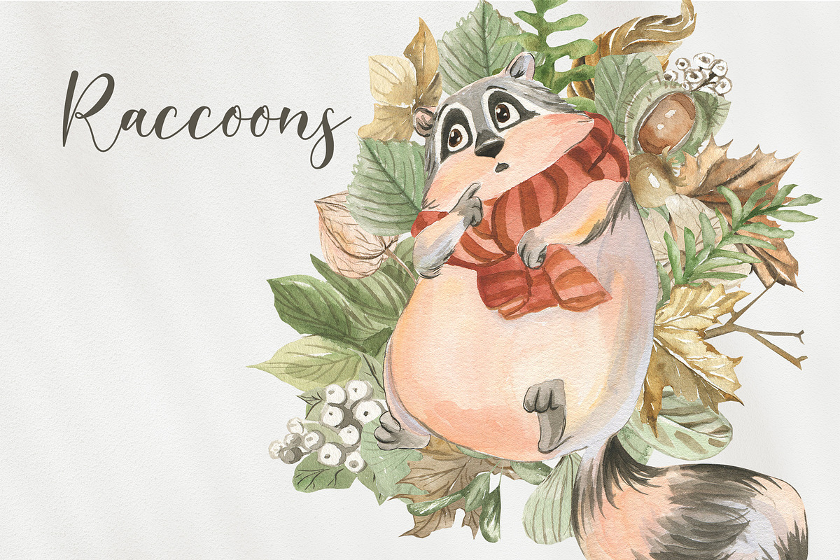 Cute autumn raccoons, an Illustration by Love Watercolor Store (Photo 11 of 11)