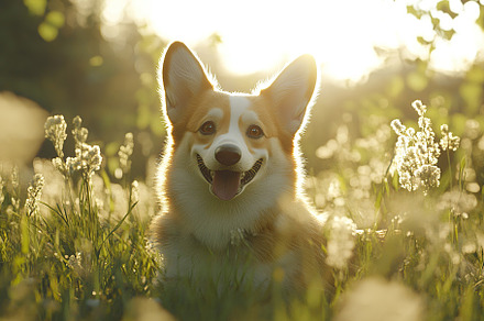 Portrait of a cute corgi dog having fun in a green meadow, an Animal Photo by AlyaAnd