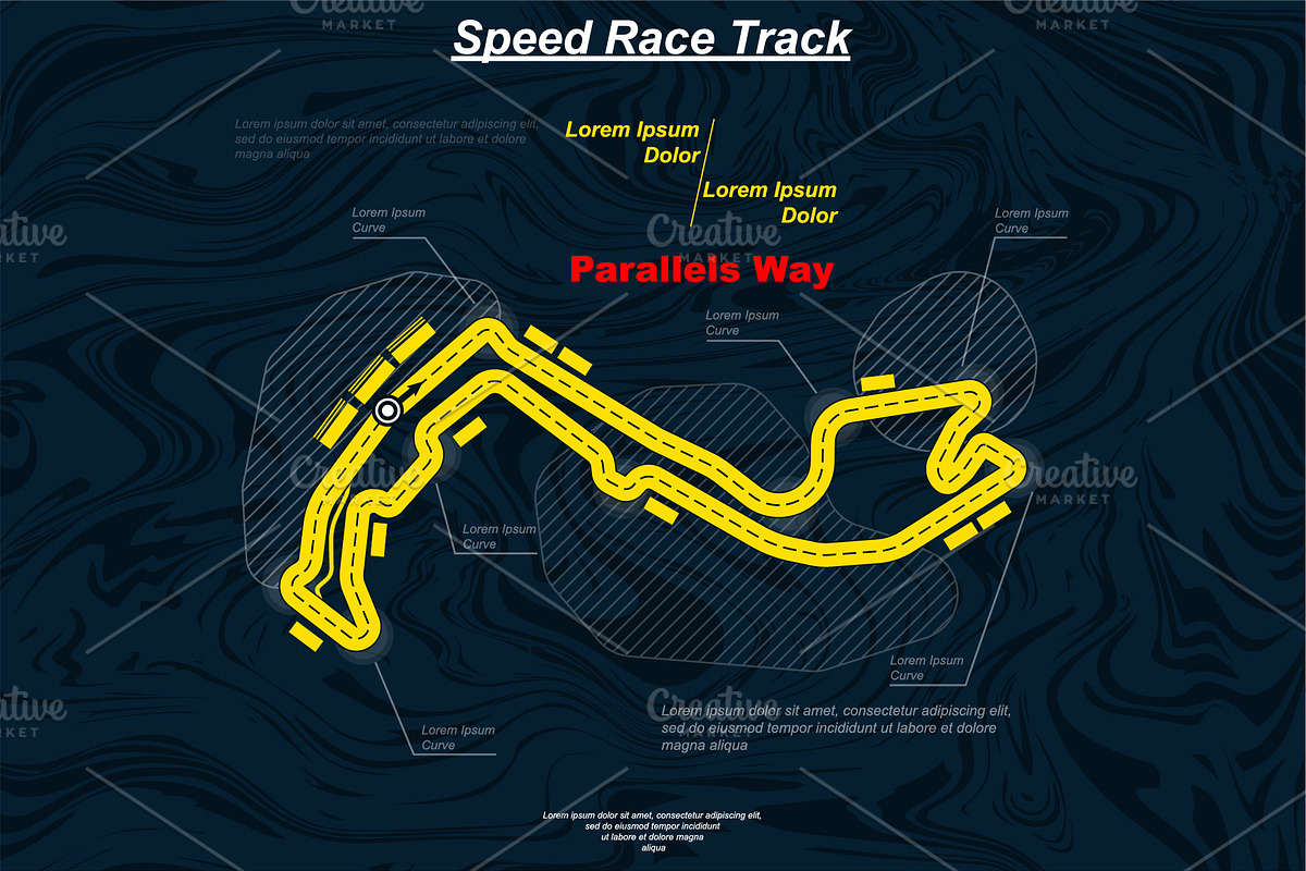Yellow race track on blue background, a Transportation Illustration by LongQuattroArt (Photo 4 of 5)