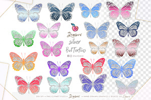 Silver Butterfly Clipart Glitter 124