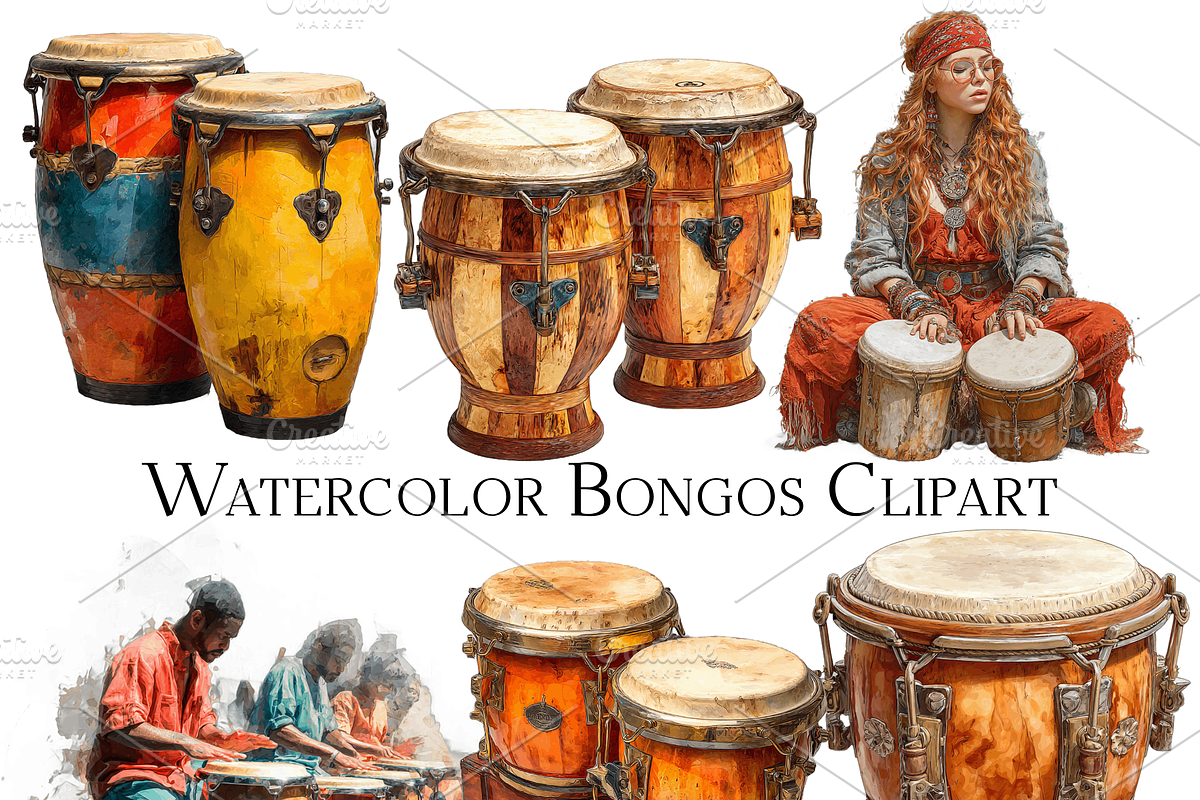 Watercolor Bongos Clipart, an Object Graphic by ArtisticTimberStudio (Photo 2 of 2)