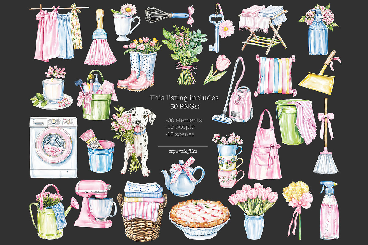 Spring Clipart | Cleaning Clip Art, a Seasonal Illustration by GlamArtZhanna (Photo 6 of 8)